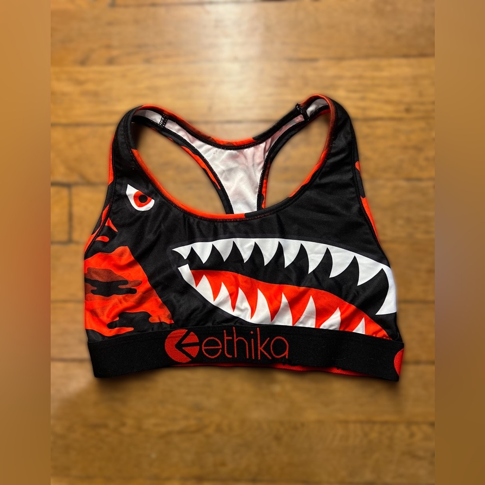 ethika Black & Red Shark Graphic Racerback Sports Bra